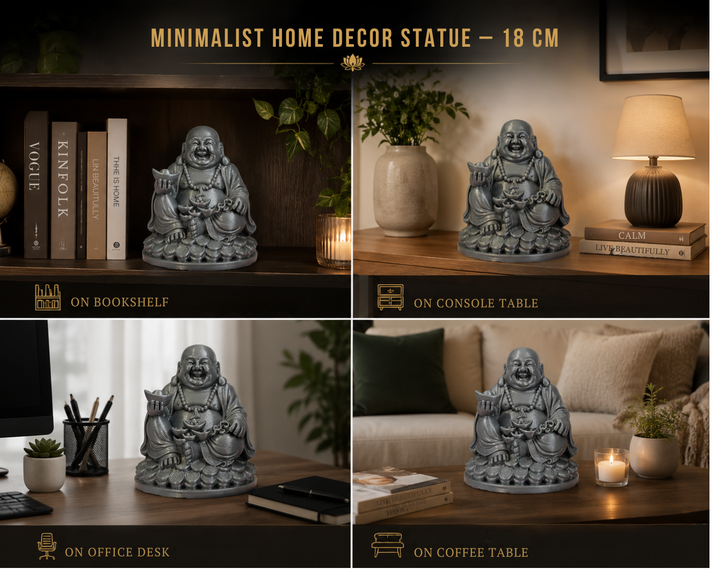 Modern Gray Decorative Figurine – Minimalist Home Decor Statue for Living Room, Office & Shelf Display – 18 cm