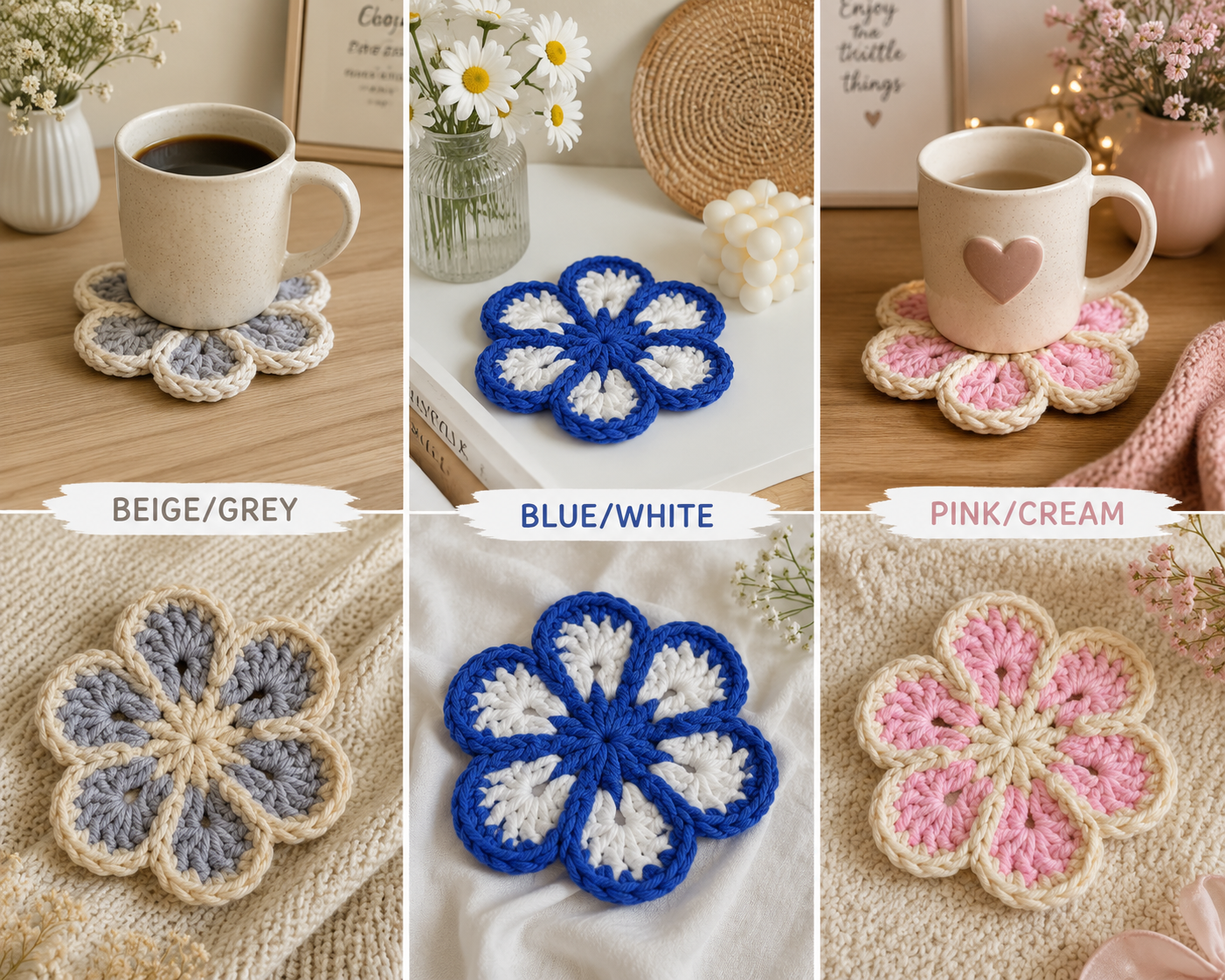 Pink & White Crochet Flower Applique – Handmade Floral Embellishment (10cm)
