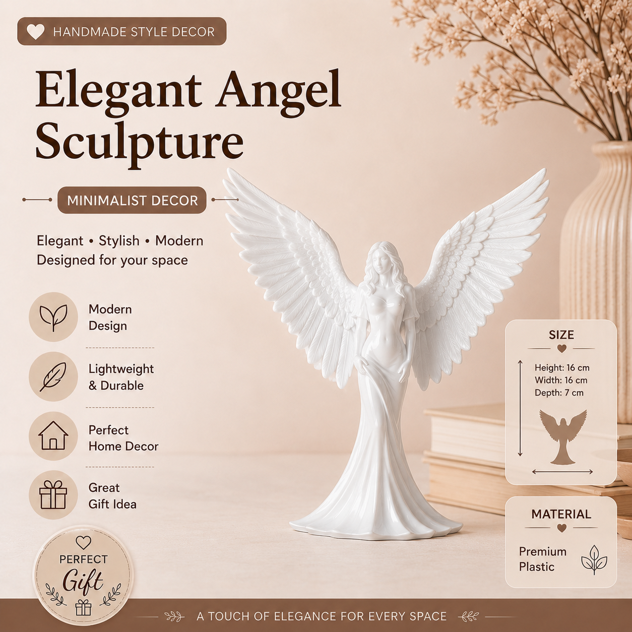 Elegant Angel Figurine with Wings – Modern Home Decor Statue , (16cm)