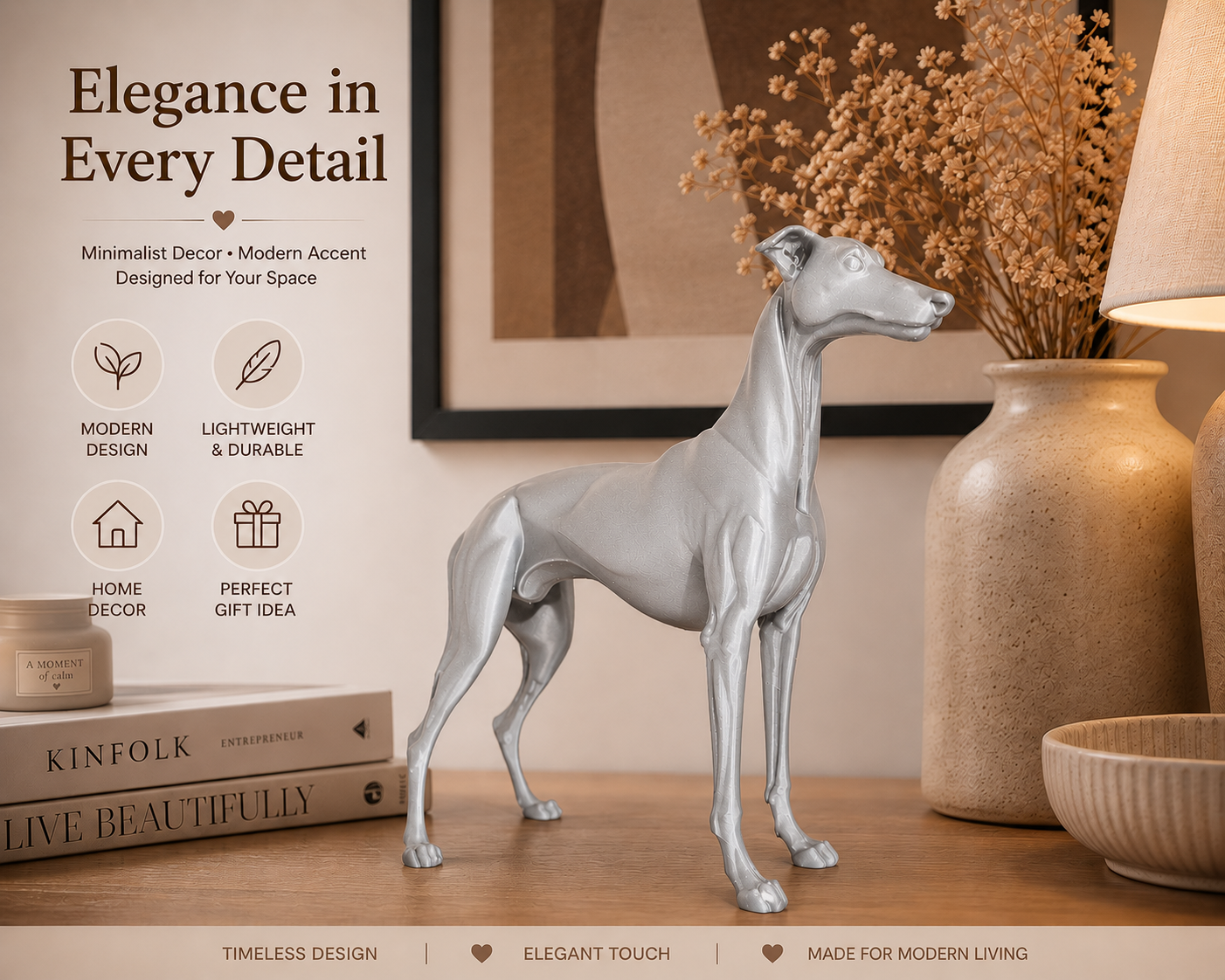 Greyhound Dog Sculpture – Luxury Minimalist Home Decor Statue, (15cm)