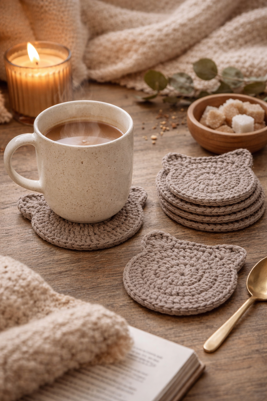 Handmade Crochet Bear Coasters – Set of 6