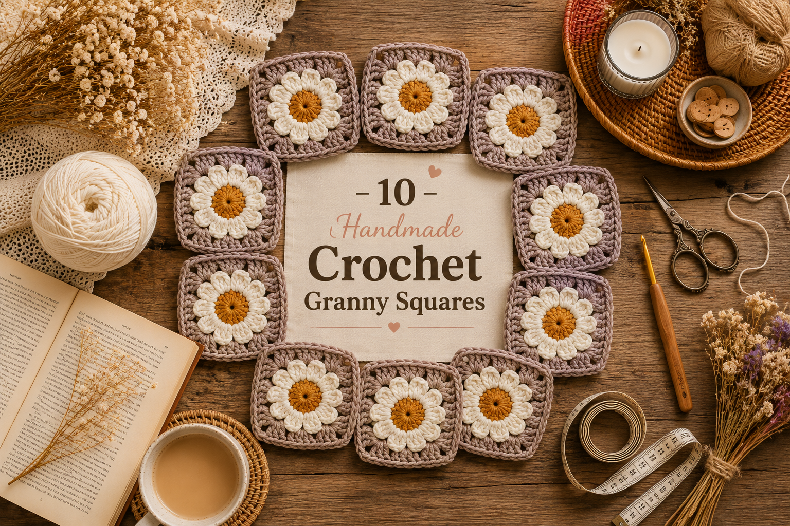 10PCS Handmade Crochet Daisy Granny Squares 8x8cm – Assorted Random Colors Floral Motifs, Cotton Blend Appliques for Bags, DIY Crafts