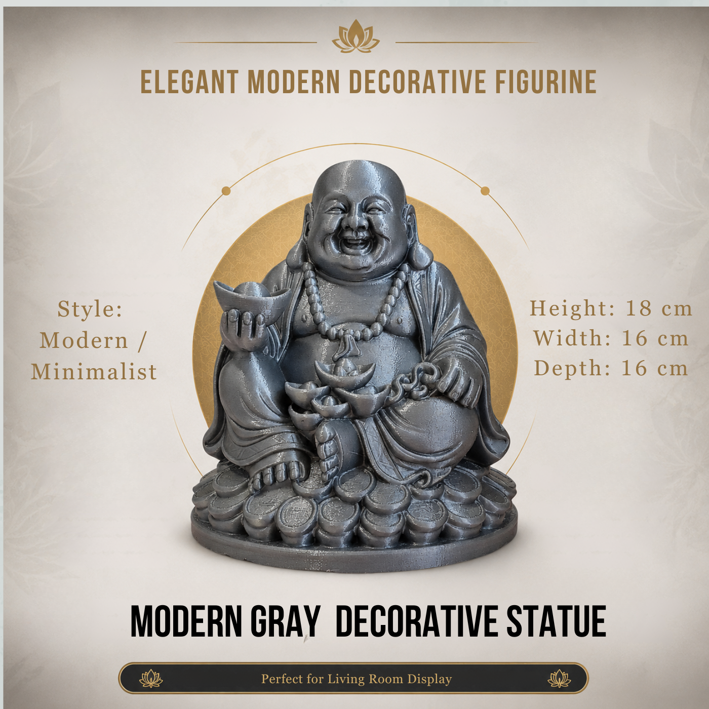 Modern Gray Decorative Figurine – Minimalist Home Decor Statue for Living Room, Office & Shelf Display – 18 cm