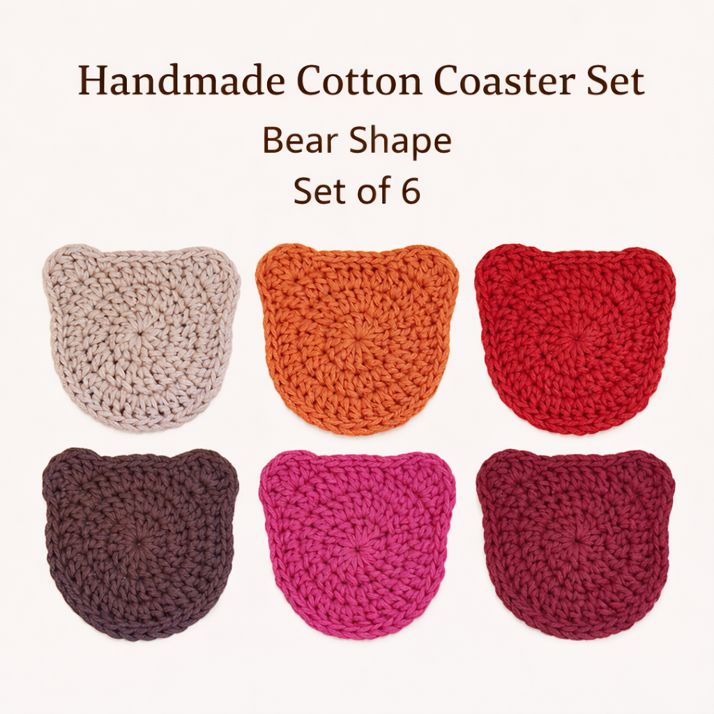 Handmade Crochet Bear Coasters – Set of 6