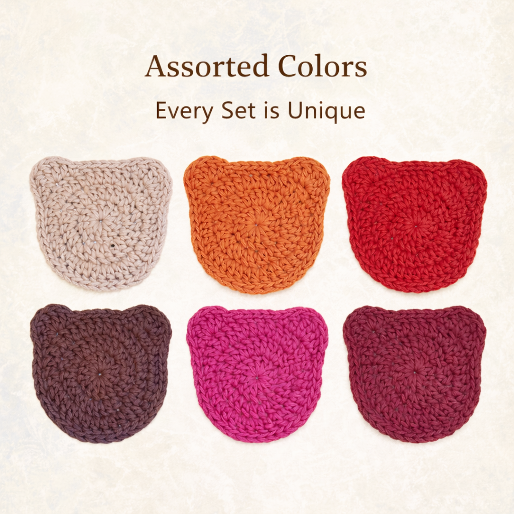 Handmade Crochet Bear Coasters – Set of 6