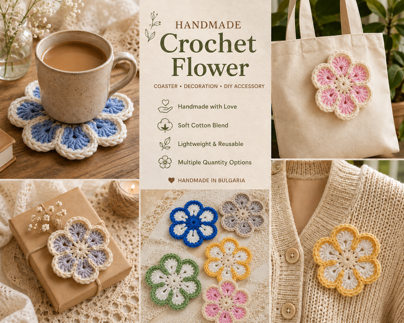 Yellow & White Crochet Flower Applique – Handmade Floral Embellishment (10cm) (Copy)