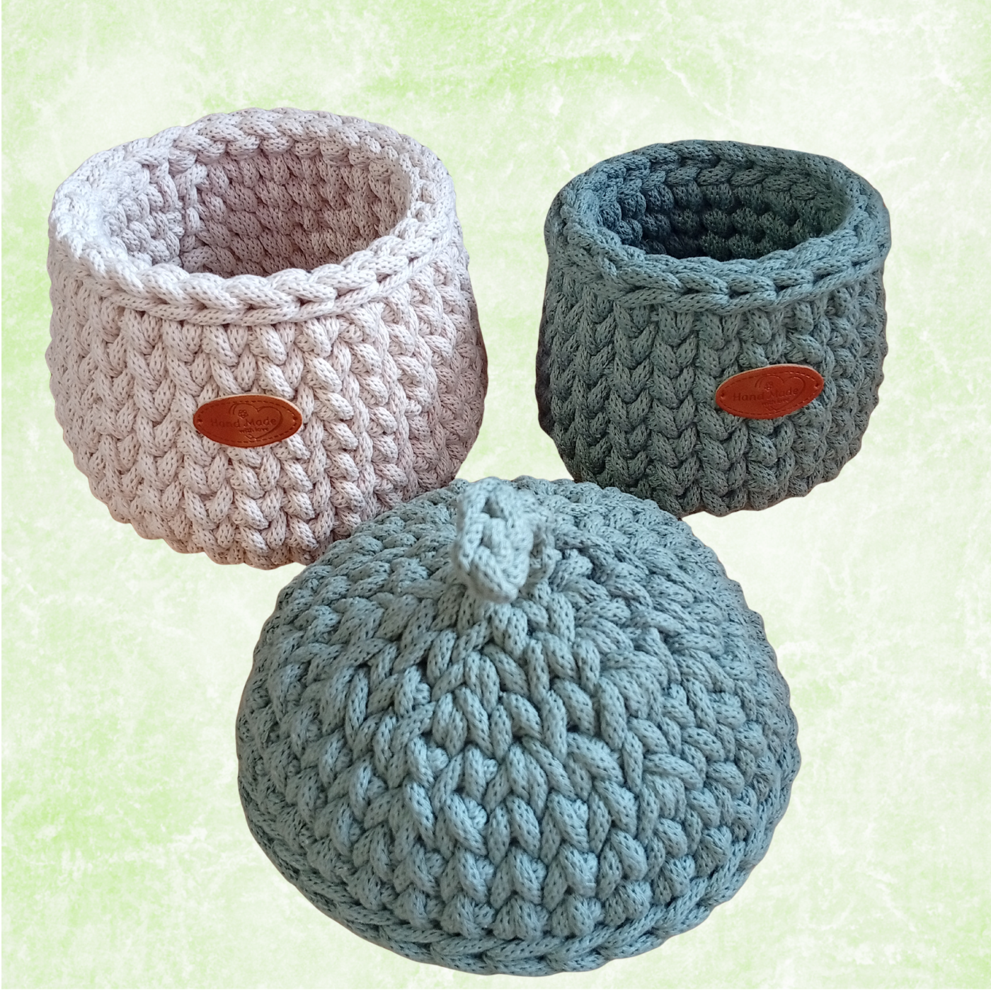Sturdy Cotton Rope Basket with Lid, Handmade Crochet Acorn Storage Organizer