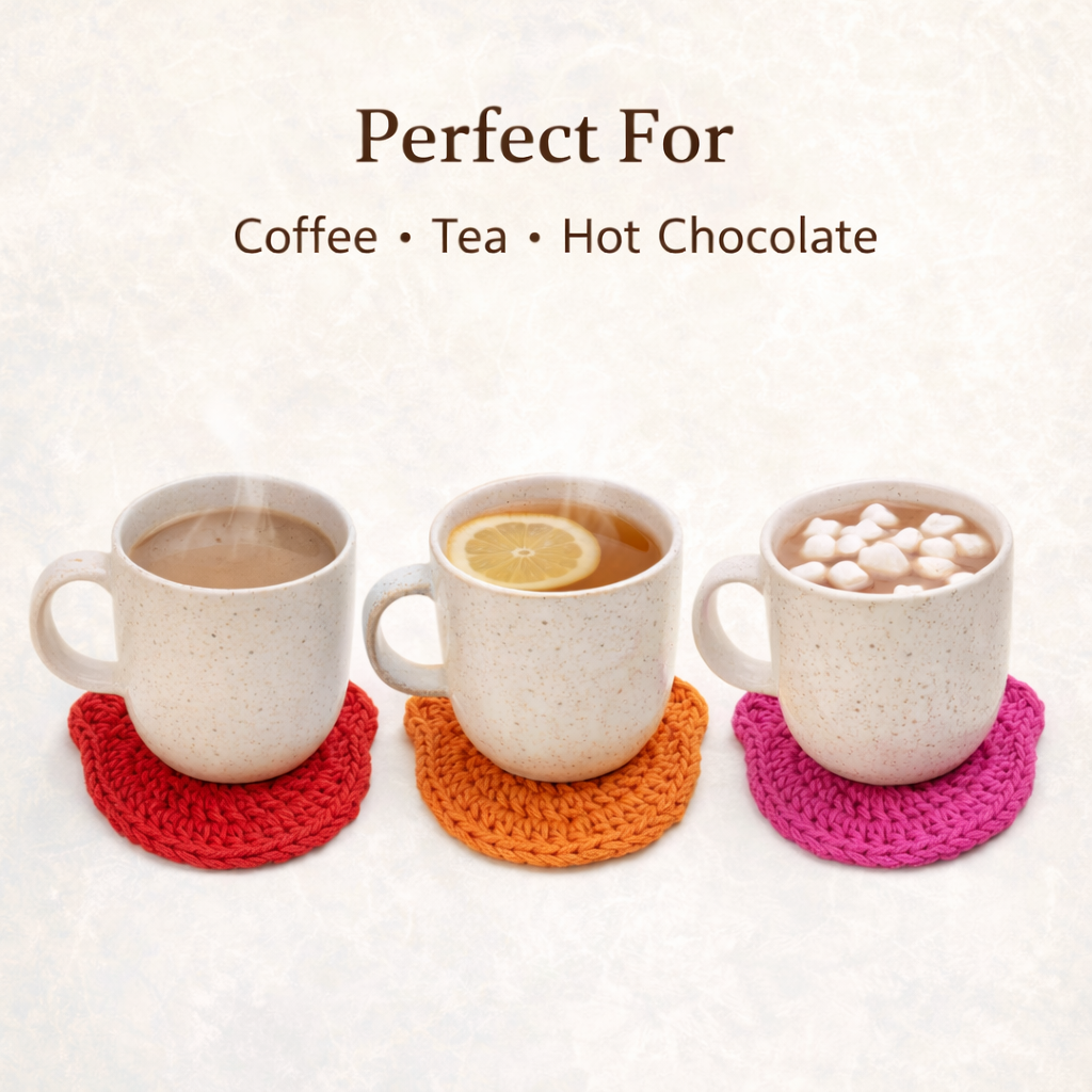 Handmade Crochet Bear Coasters – Set of 6