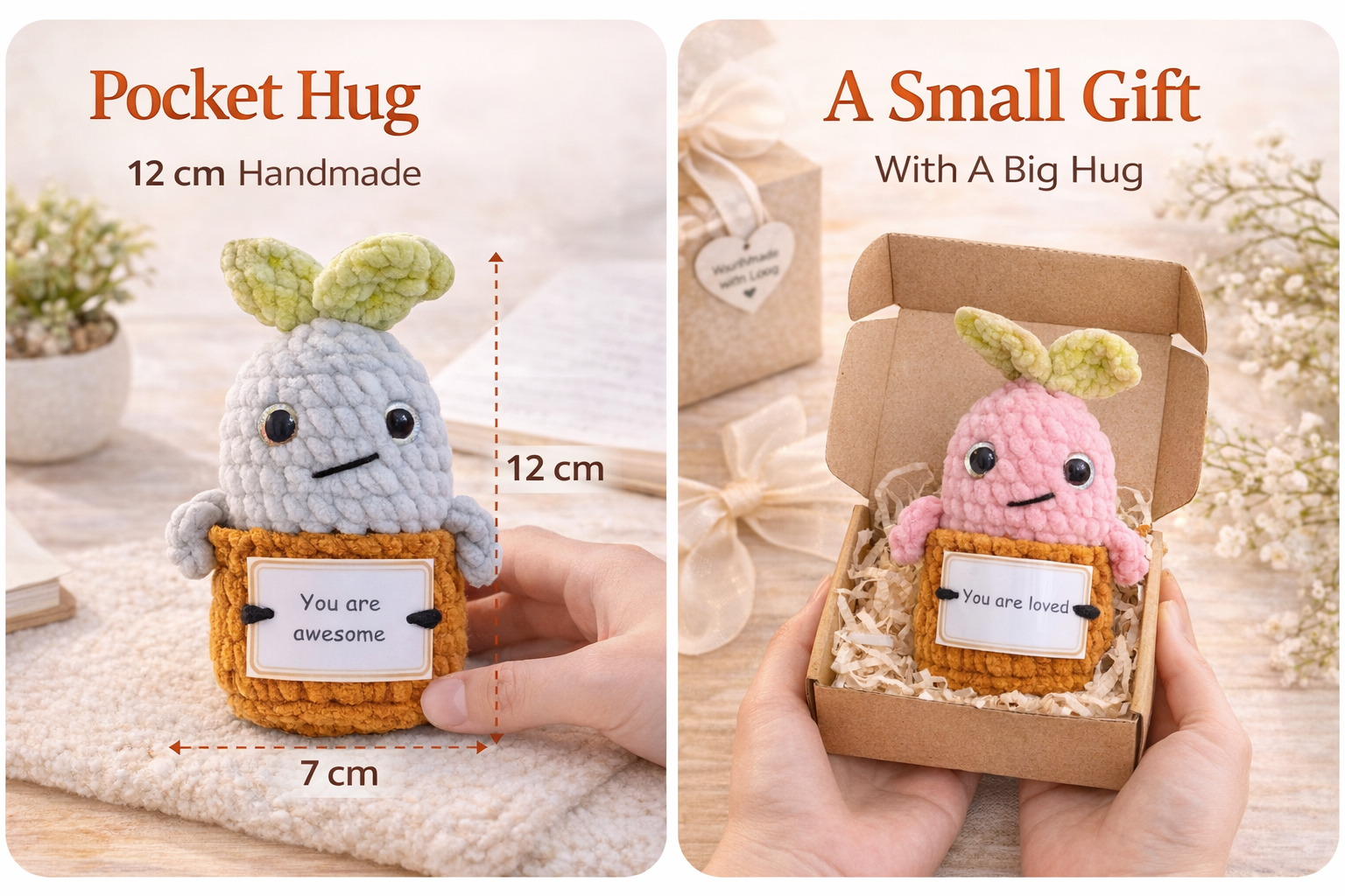 Pocket Hug Mandragora™ – Handmade Emotional Support Plush with Inspirational Message Card