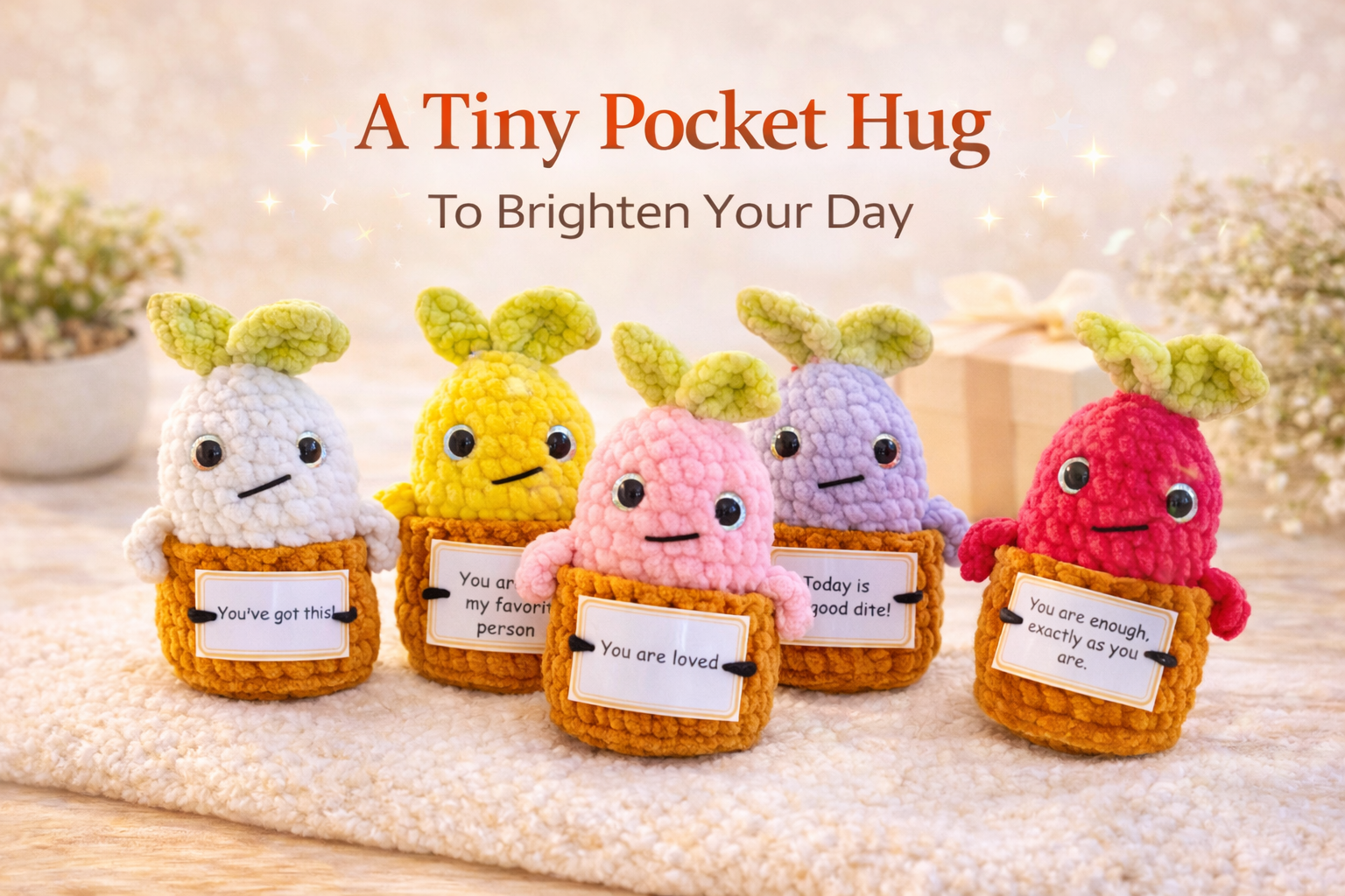 Pocket Hug Mandragora™ – Handmade Emotional Support Plush with Inspirational Message Card