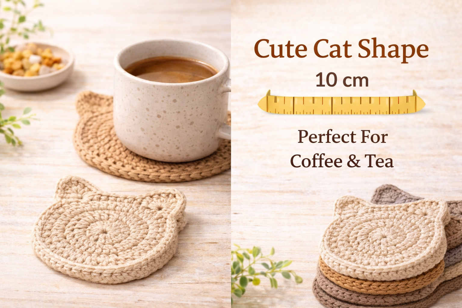 Handmade Crochet Cat Coasters – Set of 6