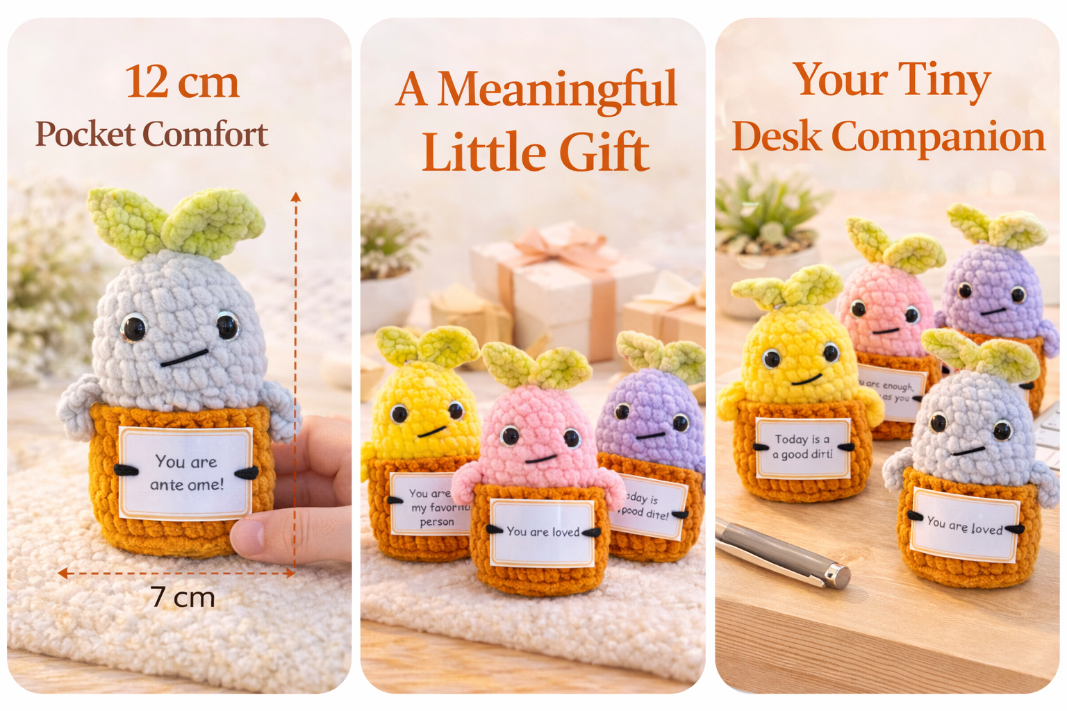 Pocket Hug Mandragora™ – Handmade Emotional Support Plush with Inspirational Message Card