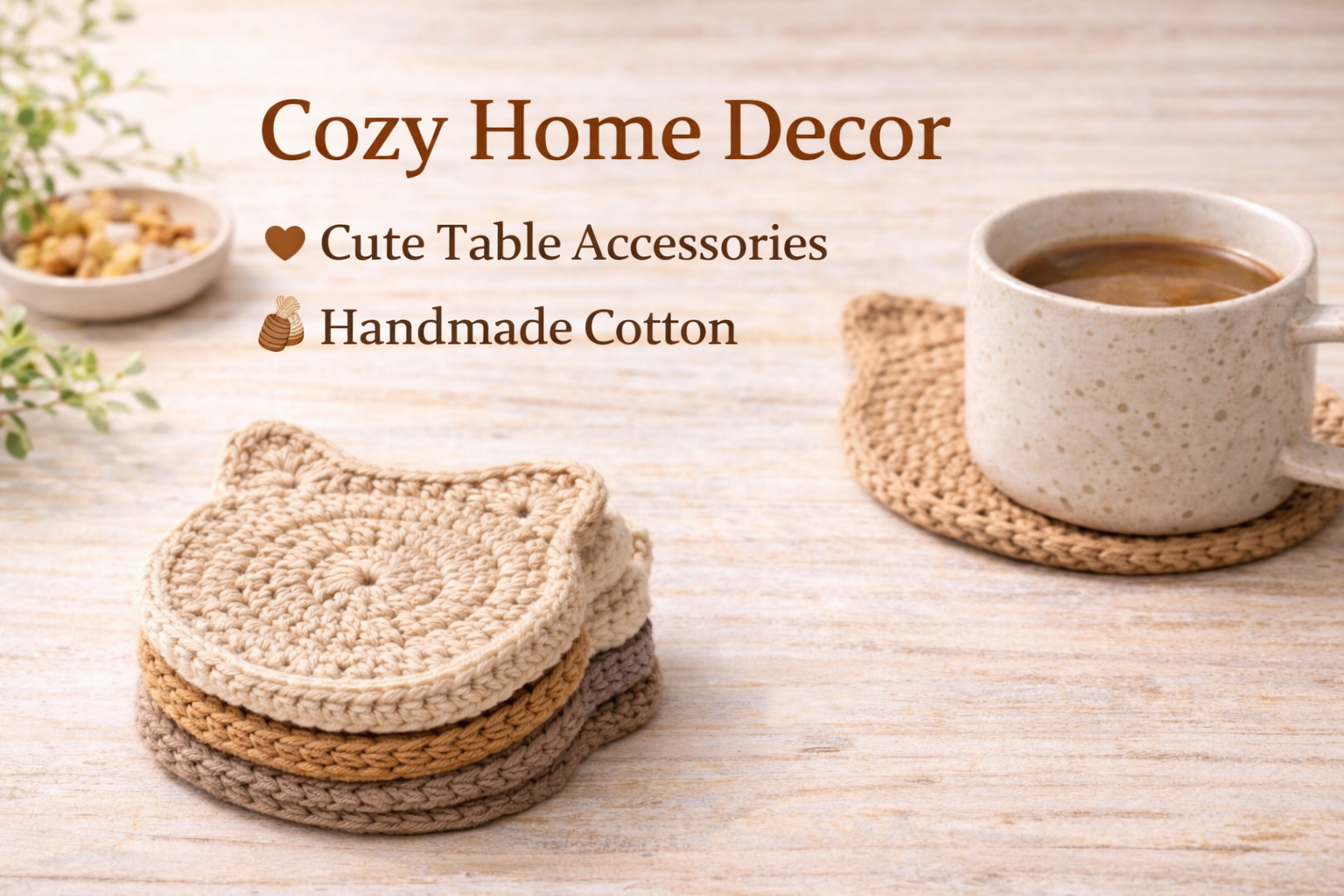 Handmade Crochet Cat Coasters – Set of 6