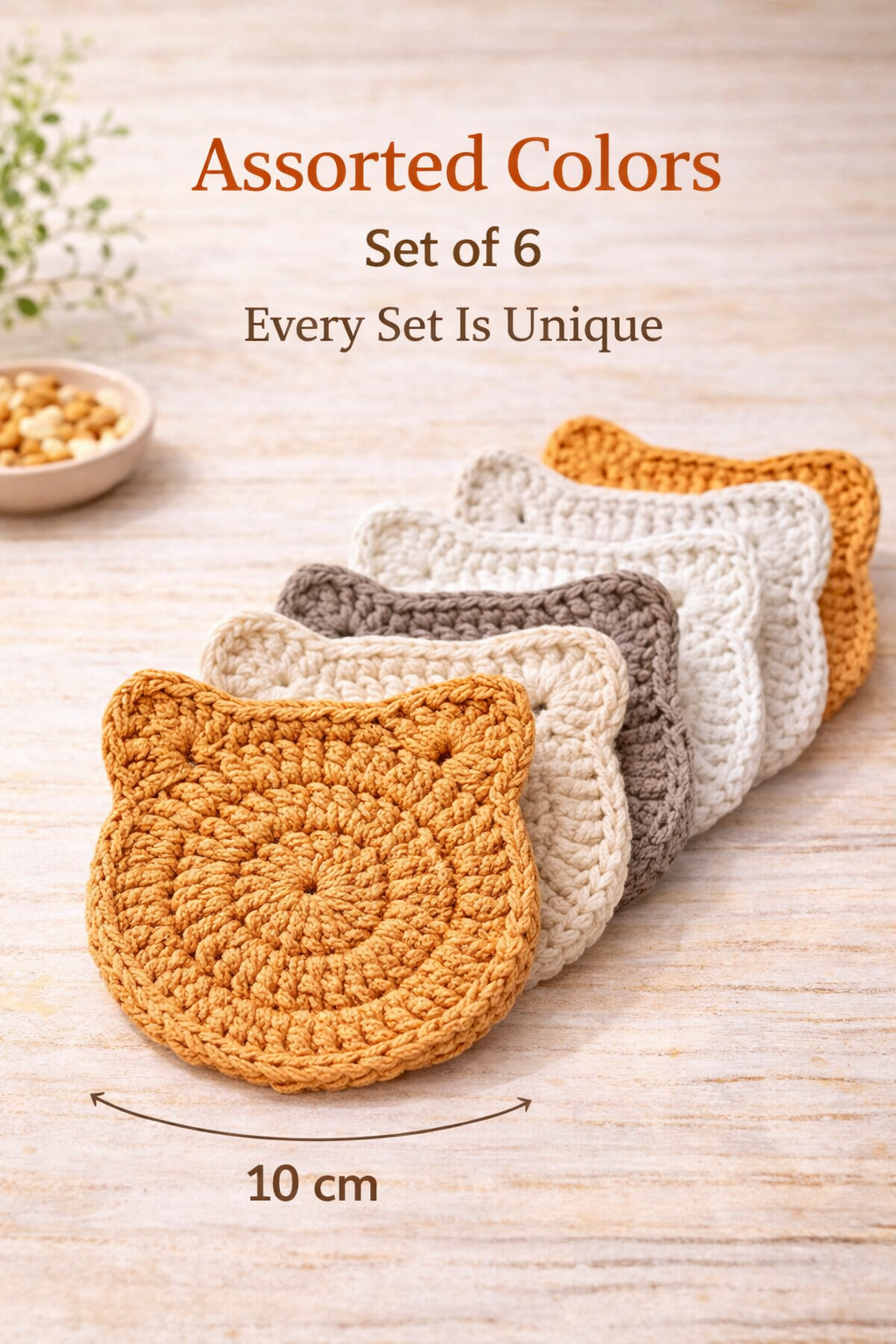 Handmade Crochet Cat Coasters – Set of 6