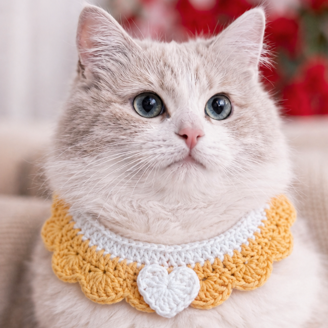 Crochet Pet Collar Handmade – Adjustable Soft Scarf for Cats & Small Dogs
