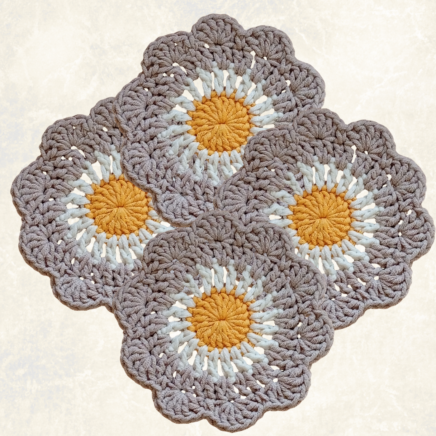 Handmade Crochet Flower Coasters – Set of 4