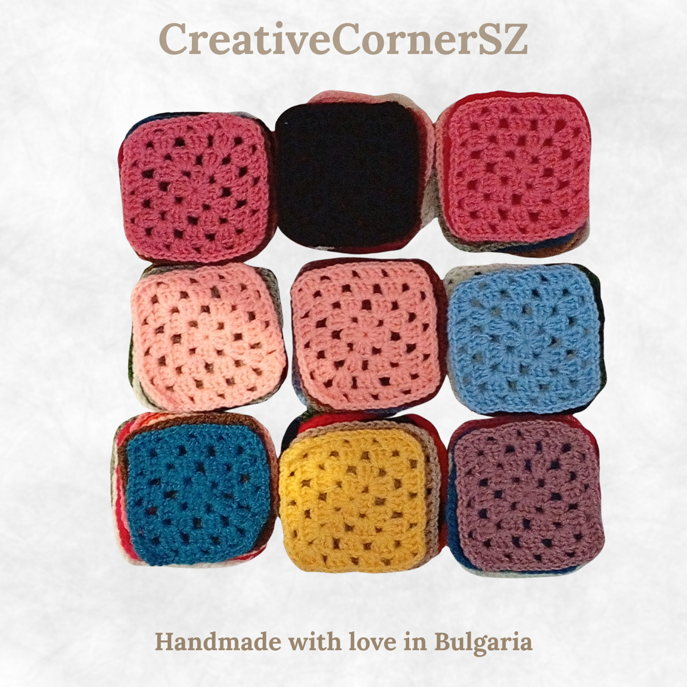 Handmade Crochet Granny Squares Set – 10 Assorted Colors for DIY Crafts & Home Decor
