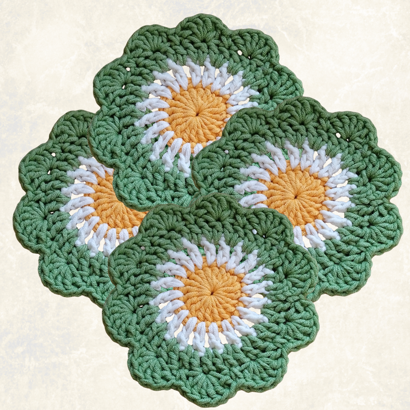 Handmade Crochet Flower Coasters – Set of 4