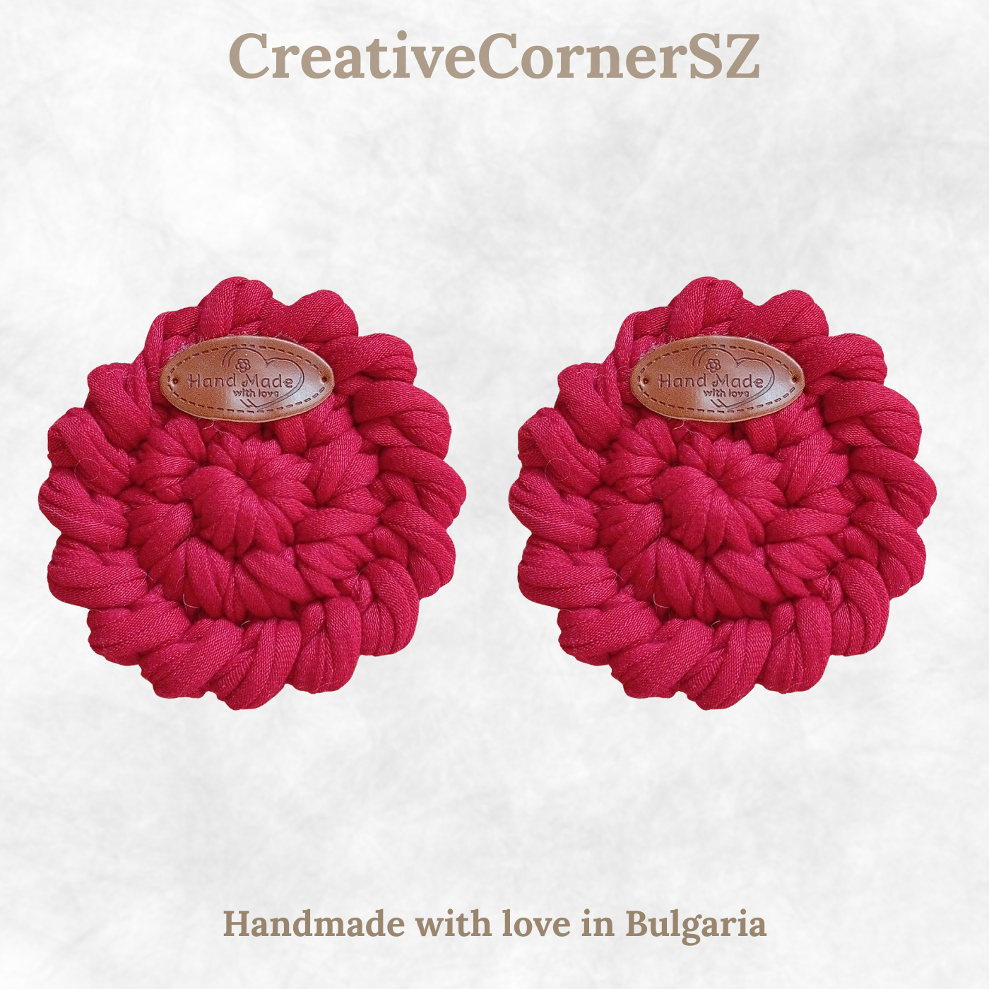 Handmade Crochet Car Coasters Set of 2 – Cotton Cup Holder Inserts 7.5cm, Absorbent Boho Car Accessories