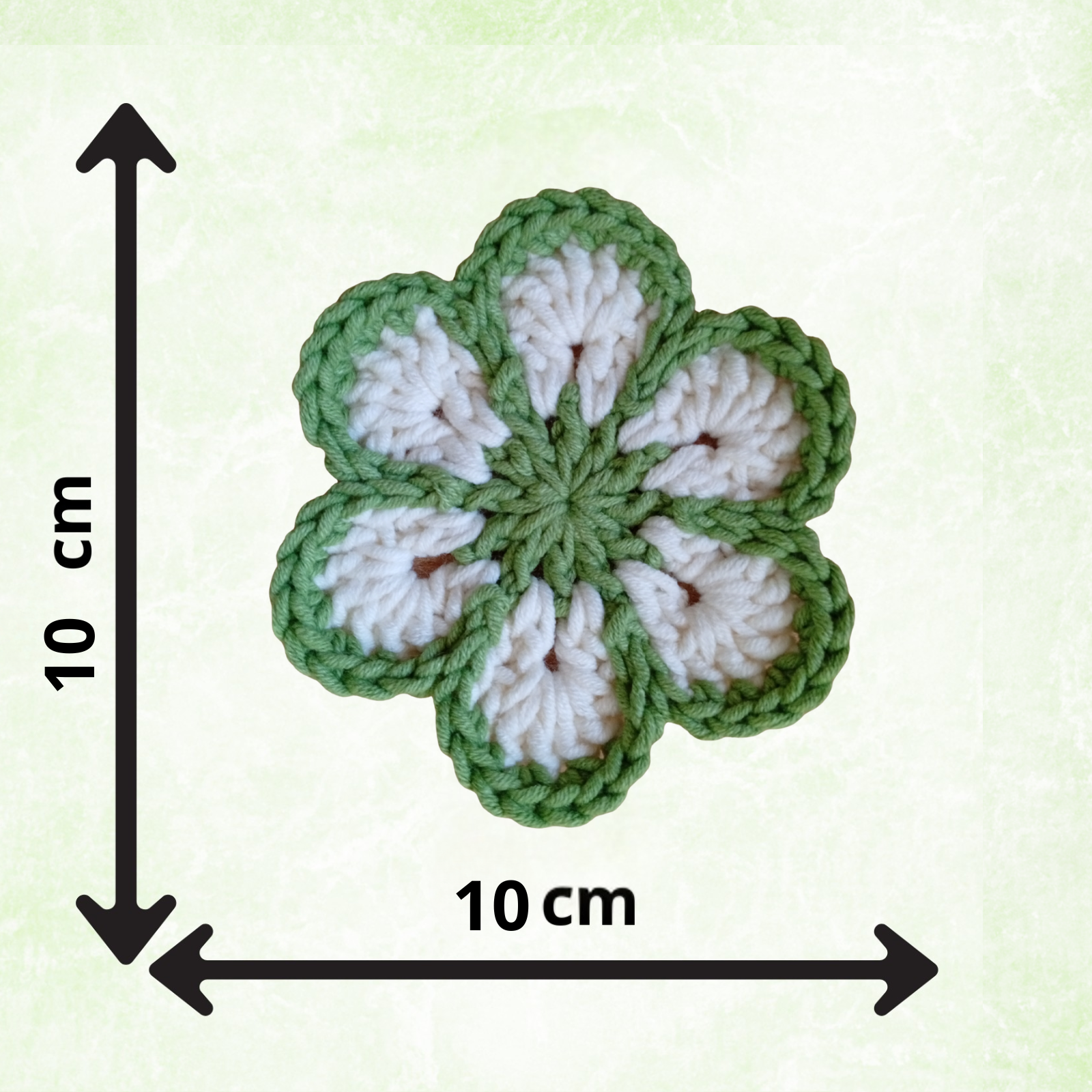Sage Green & White Crochet Flower Applique – Handmade Floral Embellishment (10cm)