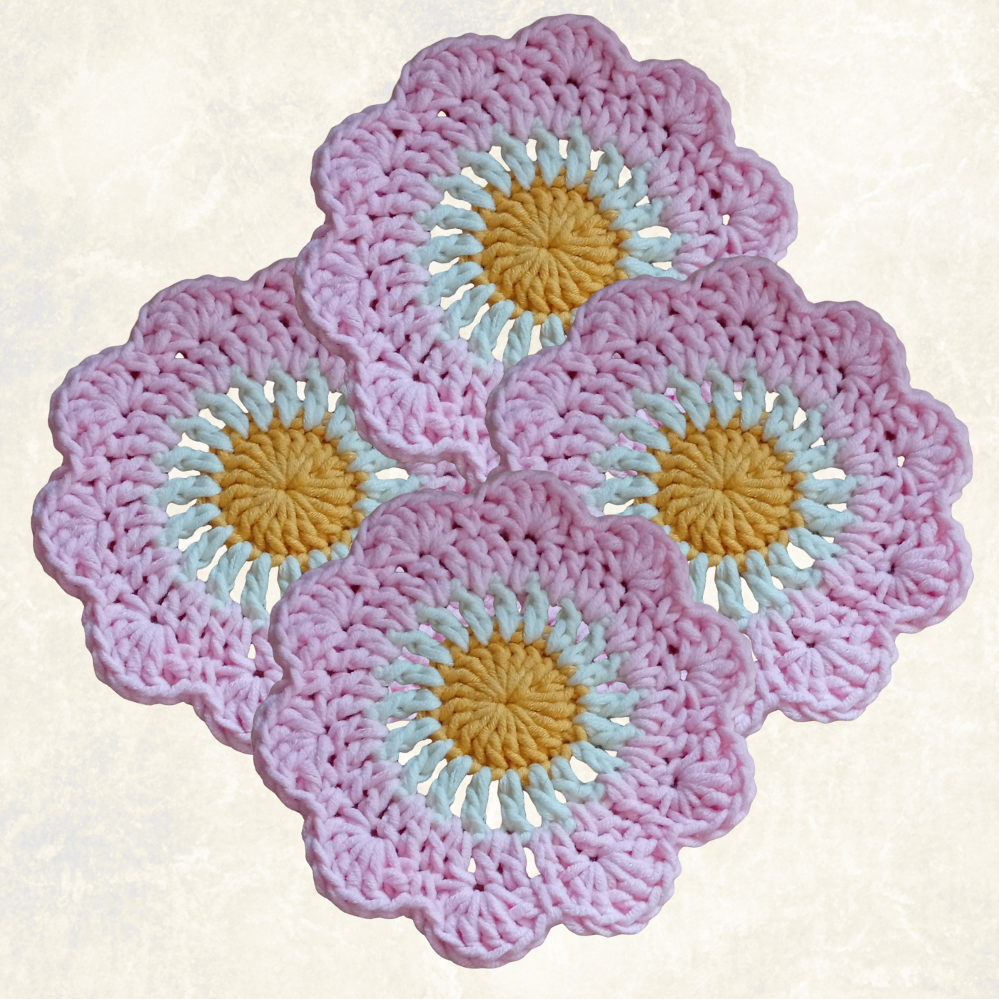 Handmade Crochet Flower Coasters – Set of 4