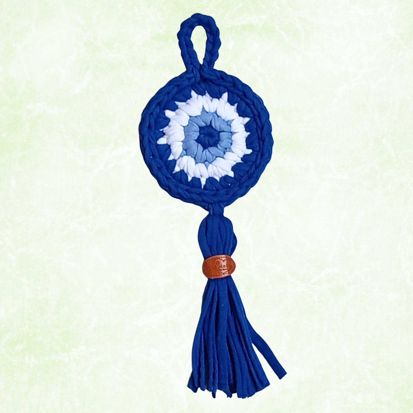 Handmade Crochet Evil Eye Hanging Ornament, Boho Wall Decor, Car Mirror Charm, Bag Accessory, Cotton Handmade Gift
