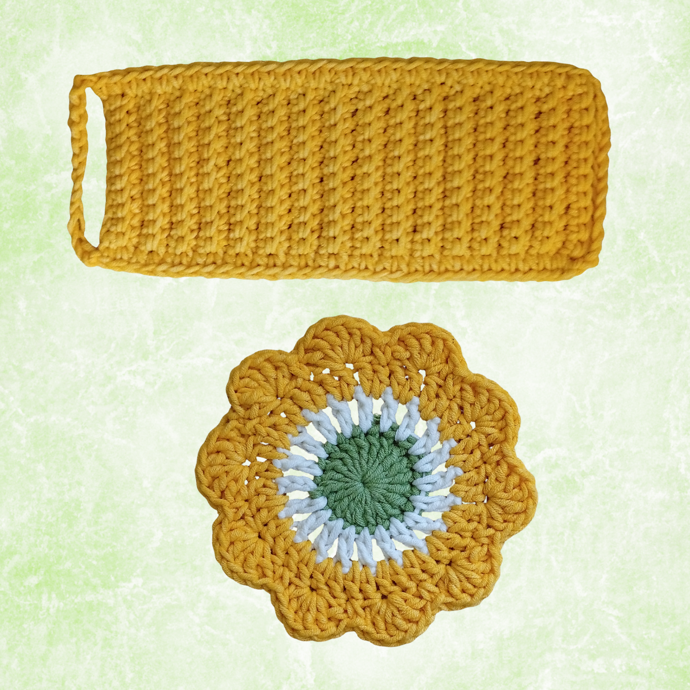Handmade Crochet Coffee Gift Set – 4 Daisy Coasters & 4 Cup Sleeves (Set of 8)