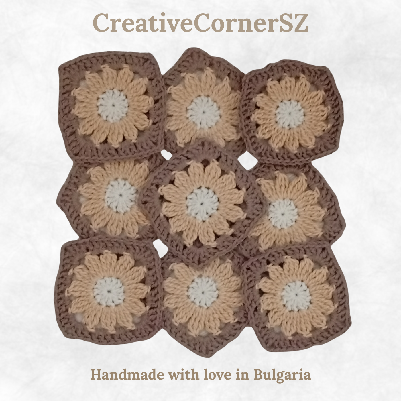 Crochet Floral Squares Set – 10 Handmade Granny Squares in Neutral Boho Colors (8 cm)