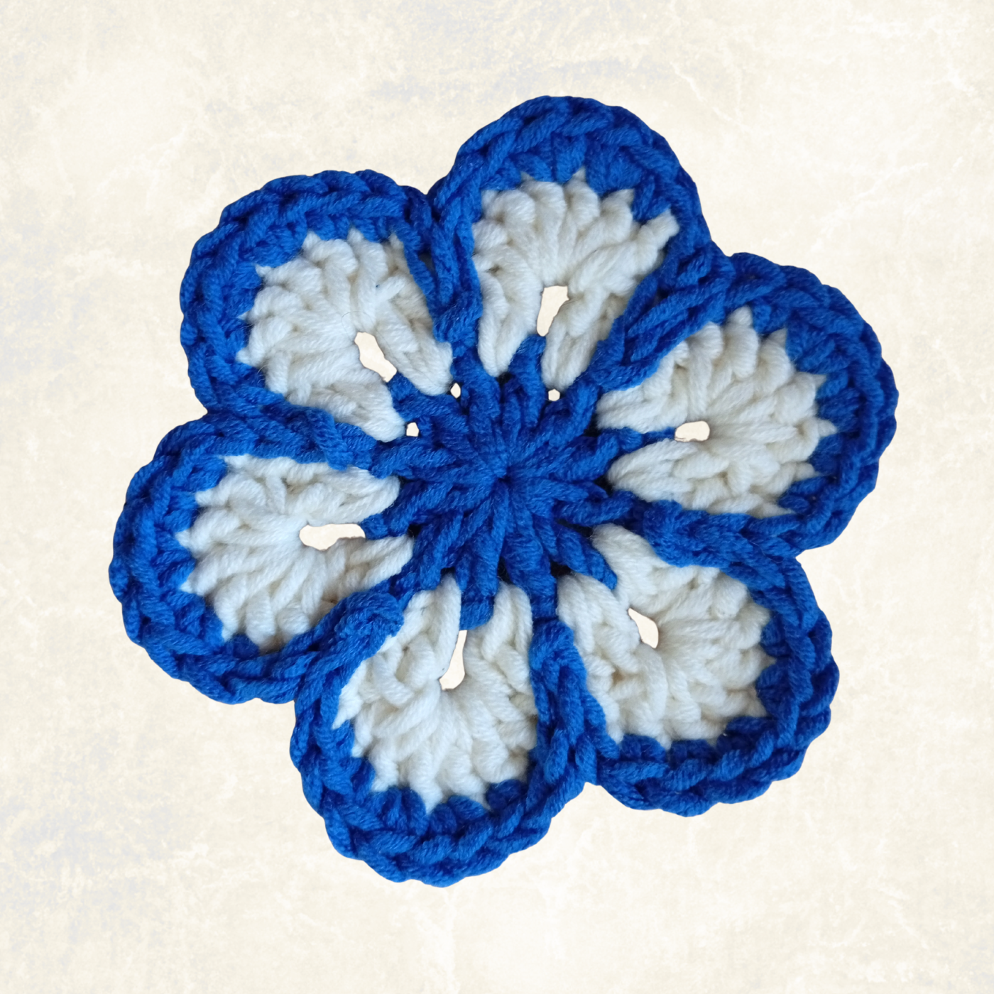 Sky Blue & White Crochet Flower Applique – Handmade Floral Embellishment (10cm)