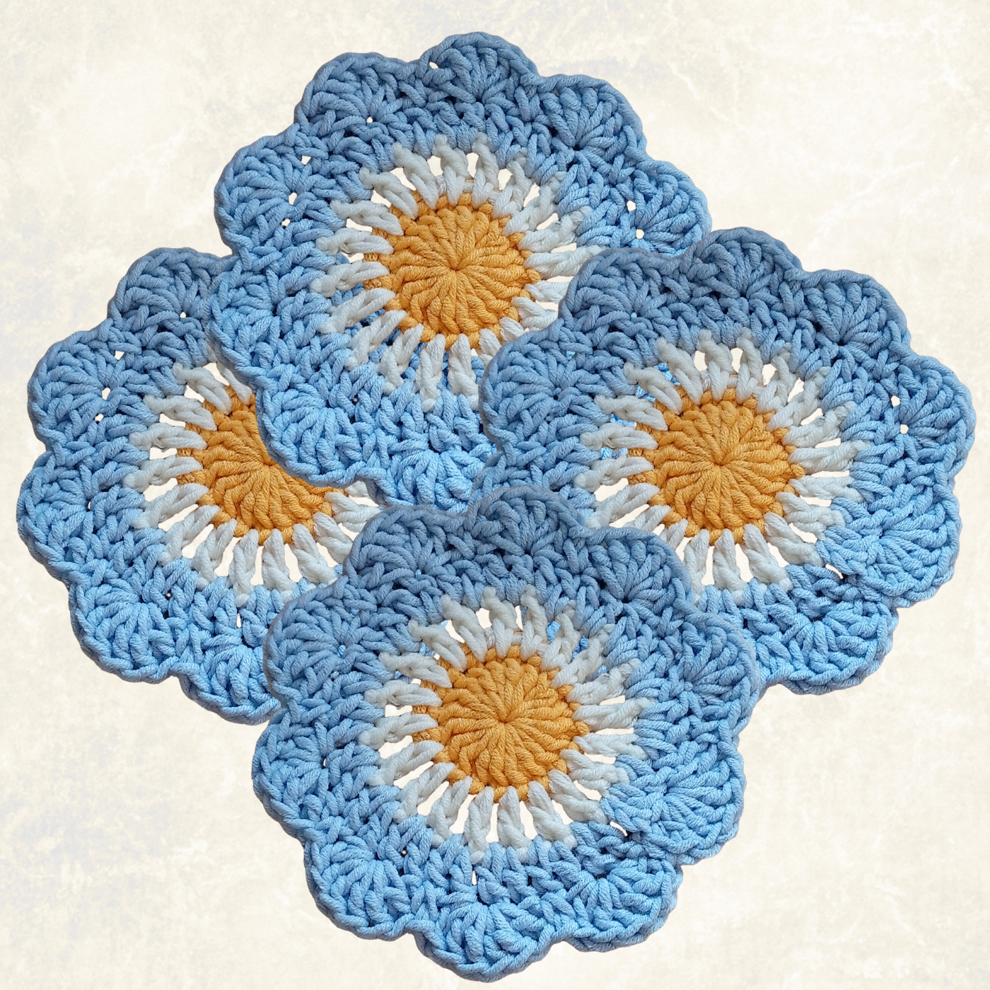 Handmade Crochet Flower Coasters – Set of 4
