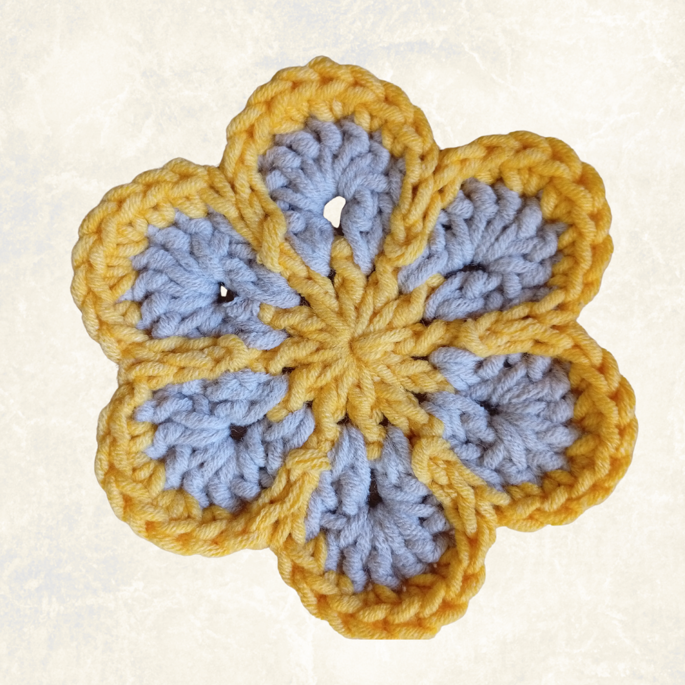 Yellow & Beige Crochet Flower Applique – Handmade Floral Embellishment (10cm)