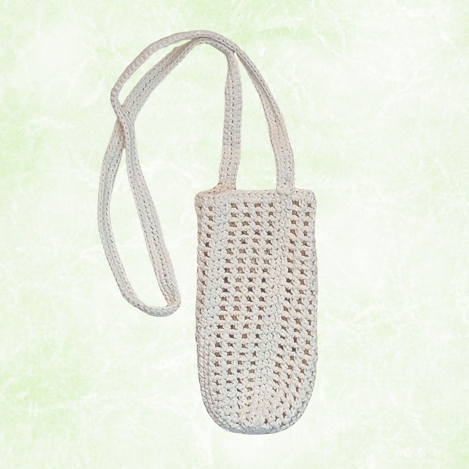 Crochet Water Bottle Holder Bag, Boho Bottle Carrier, Cotton Shoulder Sling, Handmade Drink Holder, Festival Crossbody Bag, Summer Gift