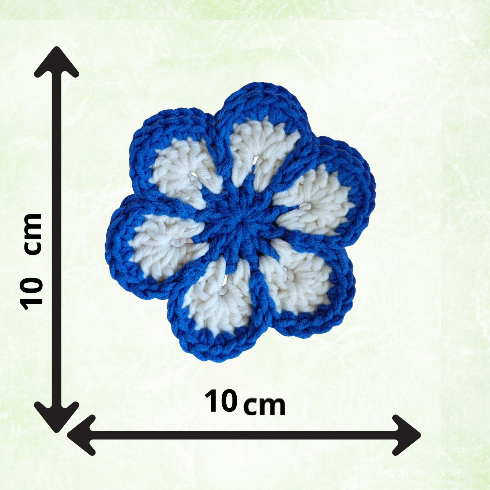 Sky Blue & White Crochet Flower Applique – Handmade Floral Embellishment (10cm)