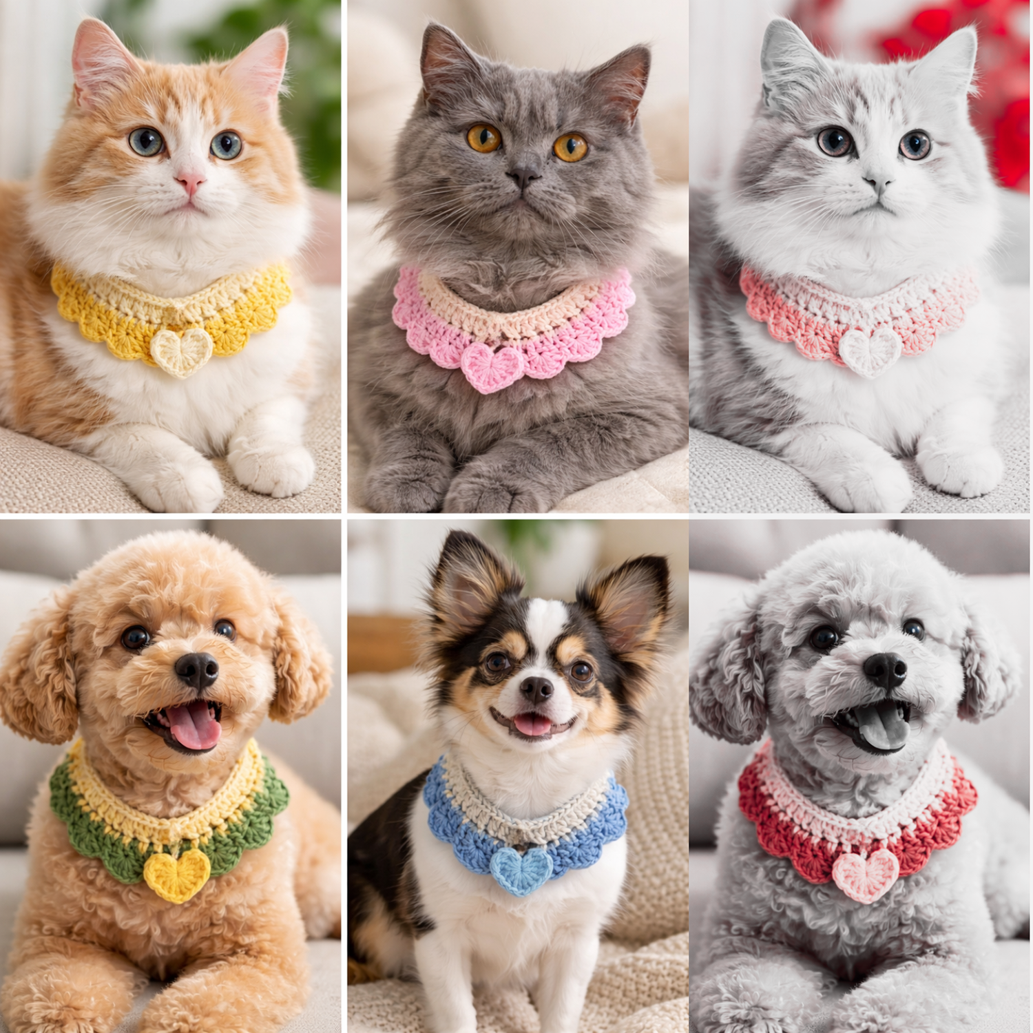 Crochet Pet Collar Handmade – Adjustable Soft Scarf for Cats & Small Dogs