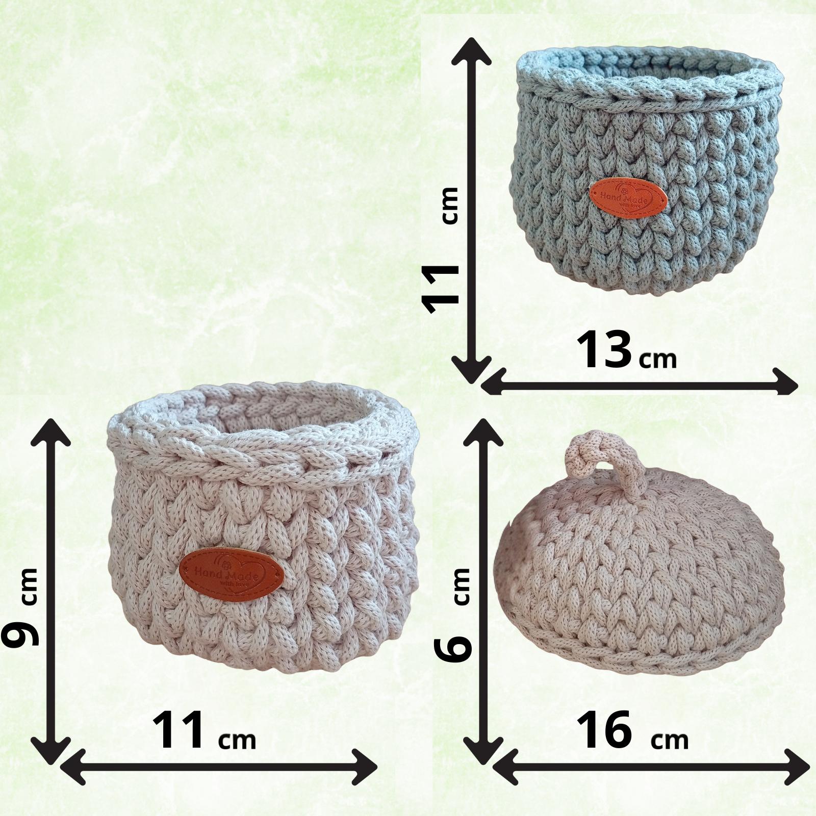 Sturdy Cotton Rope Basket with Lid, Handmade Crochet Acorn Storage Organizer