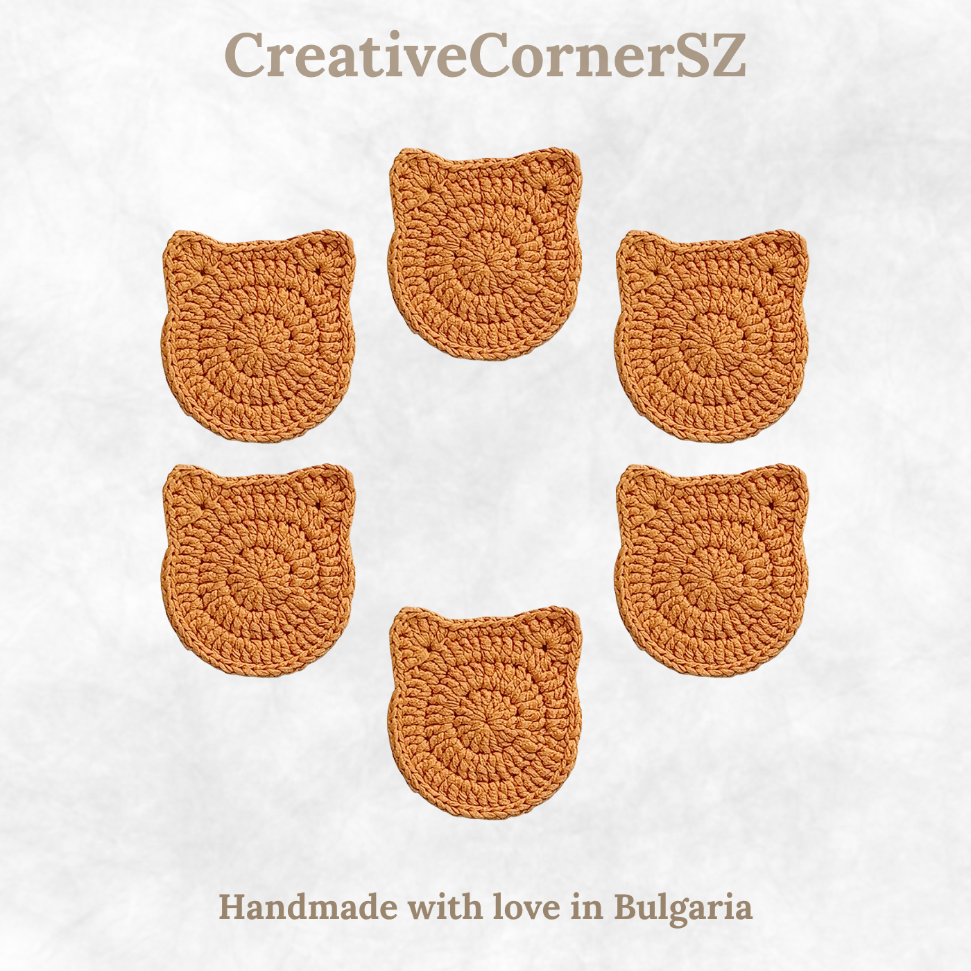 Handmade Crochet Cat Coasters – Set of 6