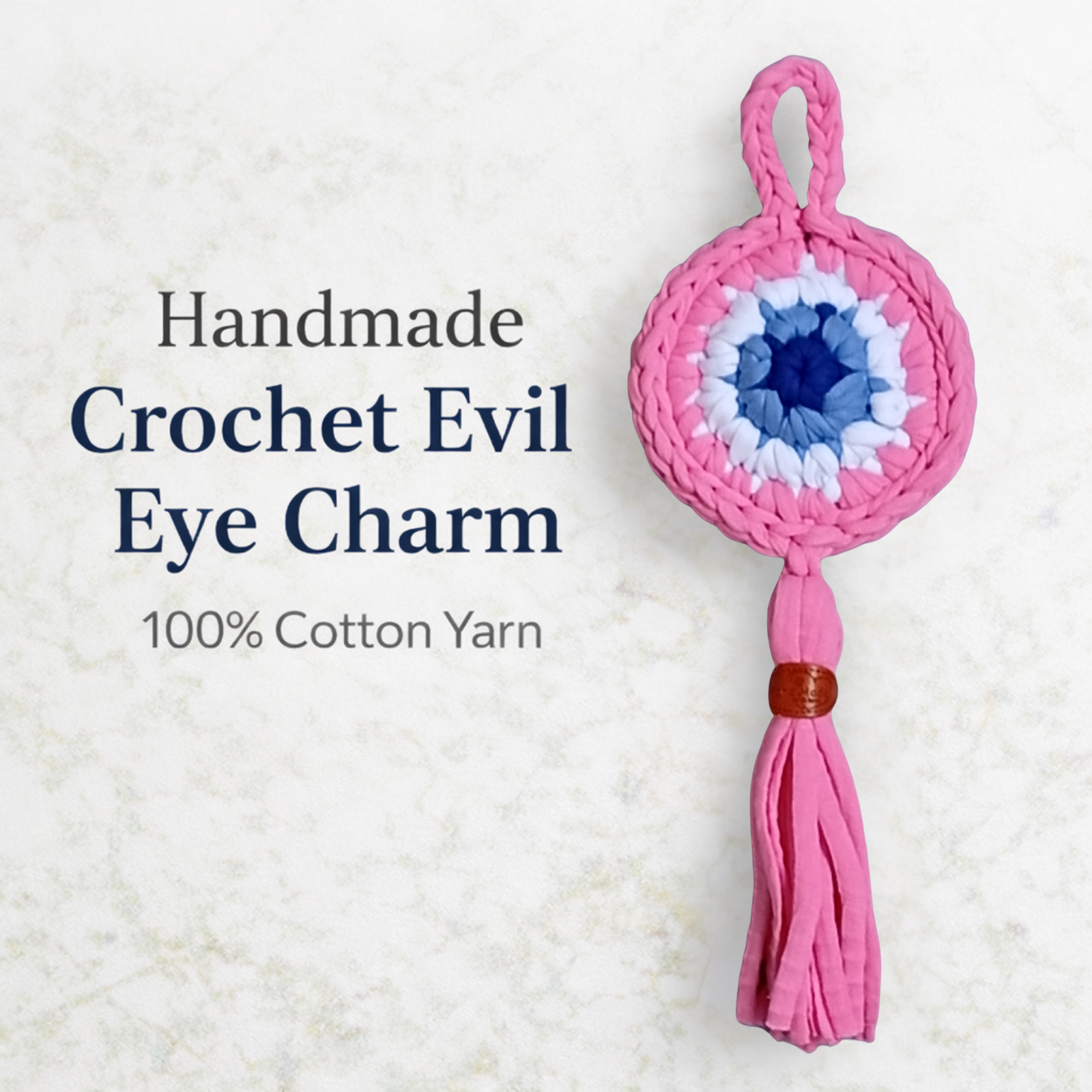 Handmade Crochet Evil Eye Hanging Ornament, Boho Wall Decor, Car Mirror Charm, Bag Accessory, Cotton Handmade Gift