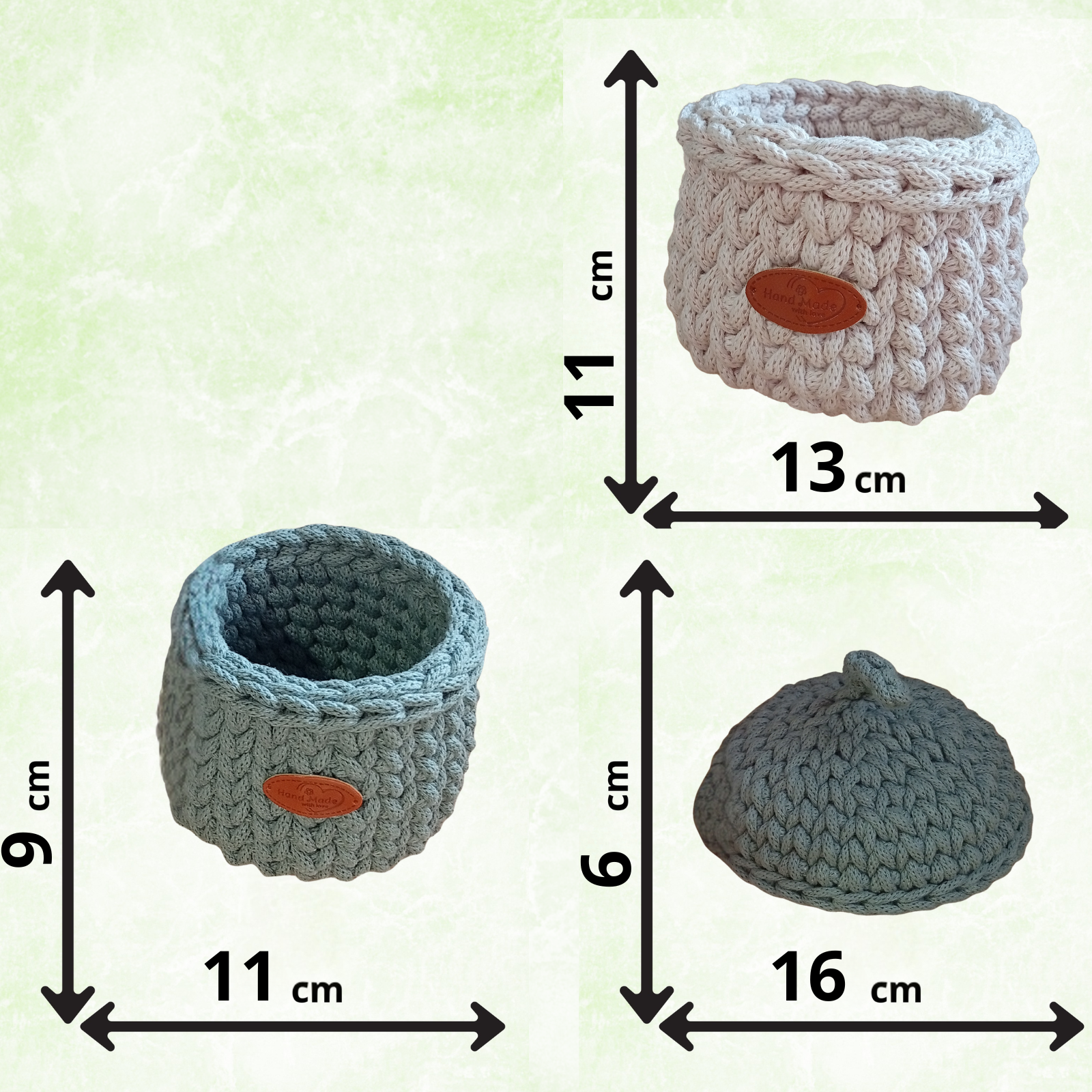 Sturdy Cotton Rope Basket with Lid, Handmade Crochet Acorn Storage Organizer