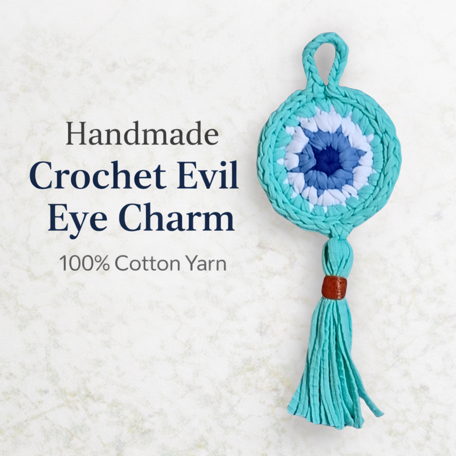 Handmade Crochet Evil Eye Hanging Ornament, Boho Wall Decor, Car Mirror Charm, Bag Accessory, Cotton Handmade Gift