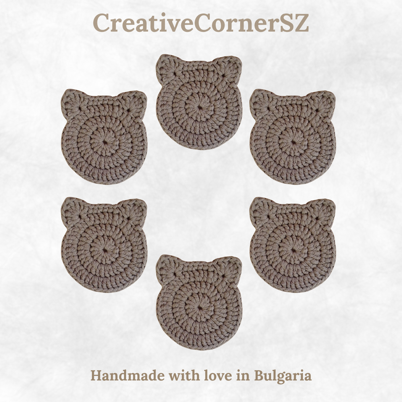 Handmade Crochet Cat Coasters – Set of 6