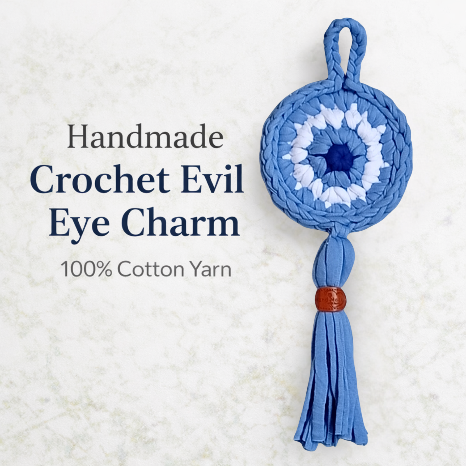 Handmade Crochet Evil Eye Hanging Ornament, Boho Wall Decor, Car Mirror Charm, Bag Accessory, Cotton Handmade Gift