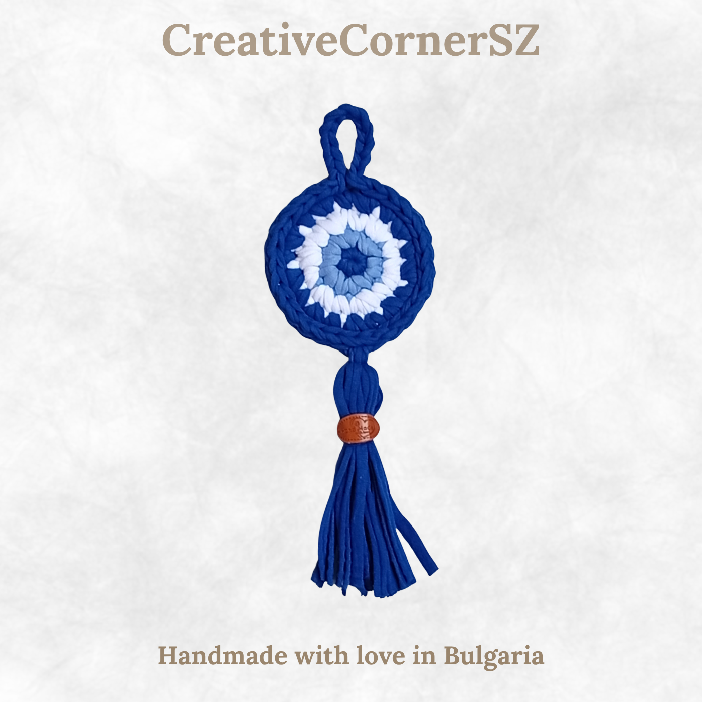 Handmade Crochet Evil Eye Hanging Ornament, Boho Wall Decor, Car Mirror Charm, Bag Accessory, Cotton Handmade Gift
