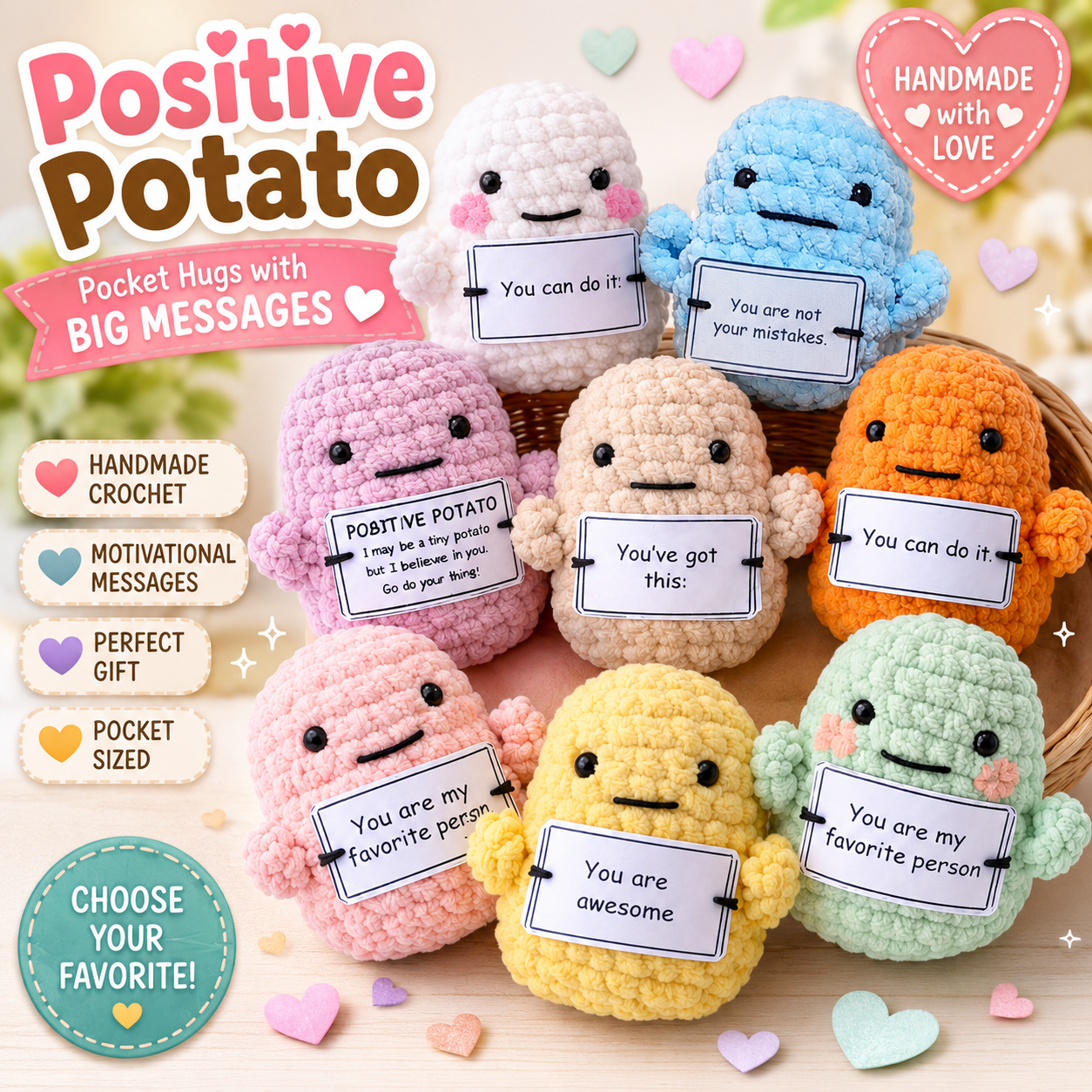 Handmade Positive Potato Pocket Hug | Cute Crochet Gift