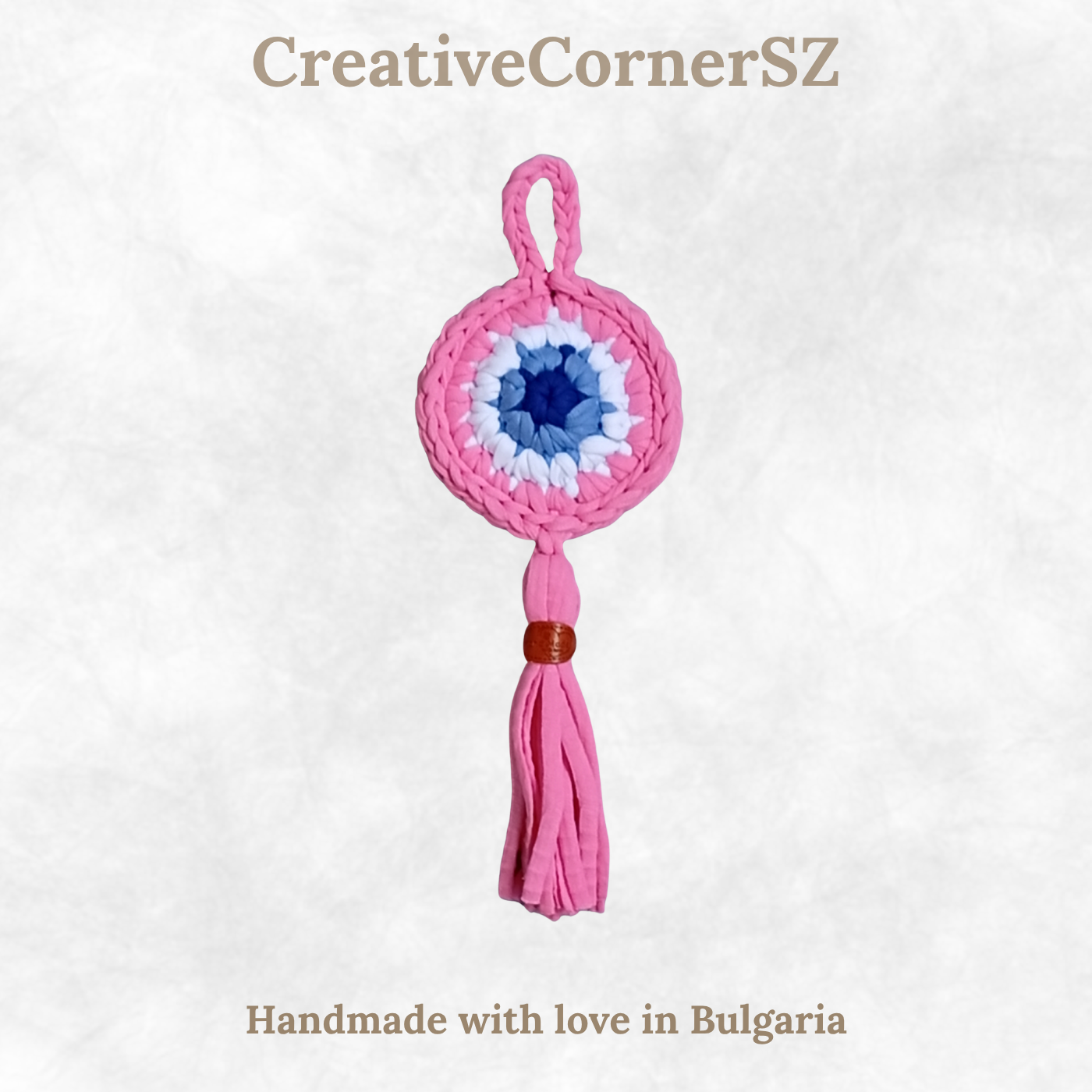 Handmade Crochet Evil Eye Hanging Ornament, Boho Wall Decor, Car Mirror Charm, Bag Accessory, Cotton Handmade Gift