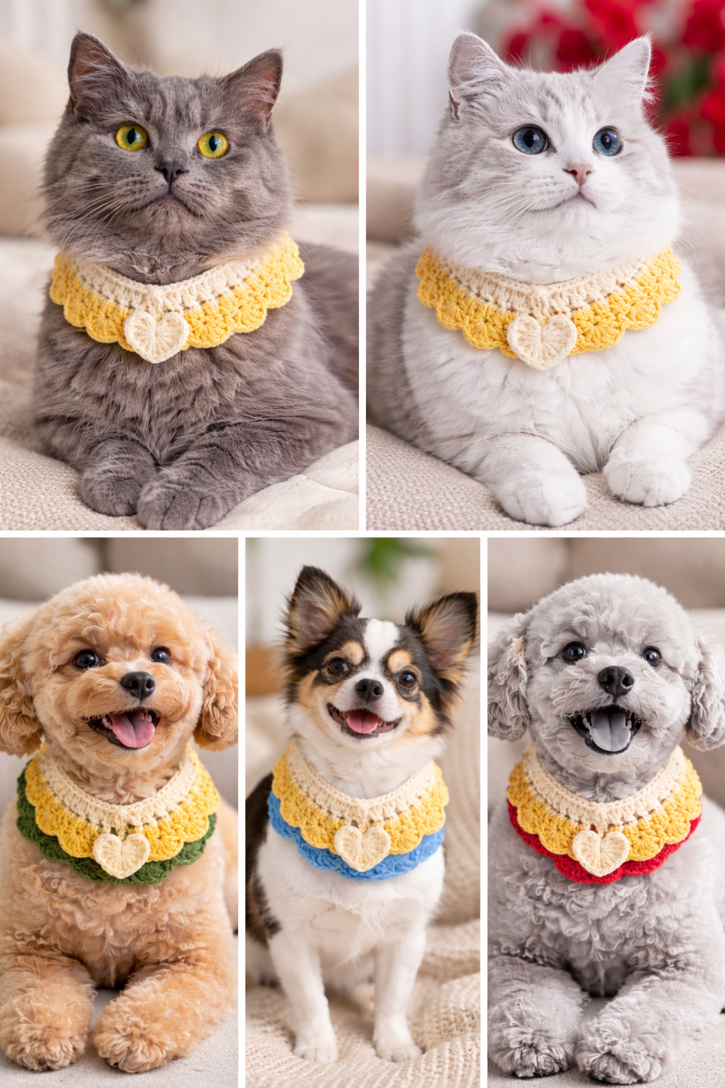 Crochet Pet Collar Handmade – Adjustable Soft Scarf for Cats & Small Dogs