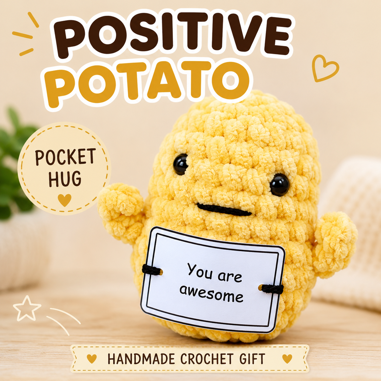 Handmade Positive Potato Pocket Hug | Cute Crochet Gift