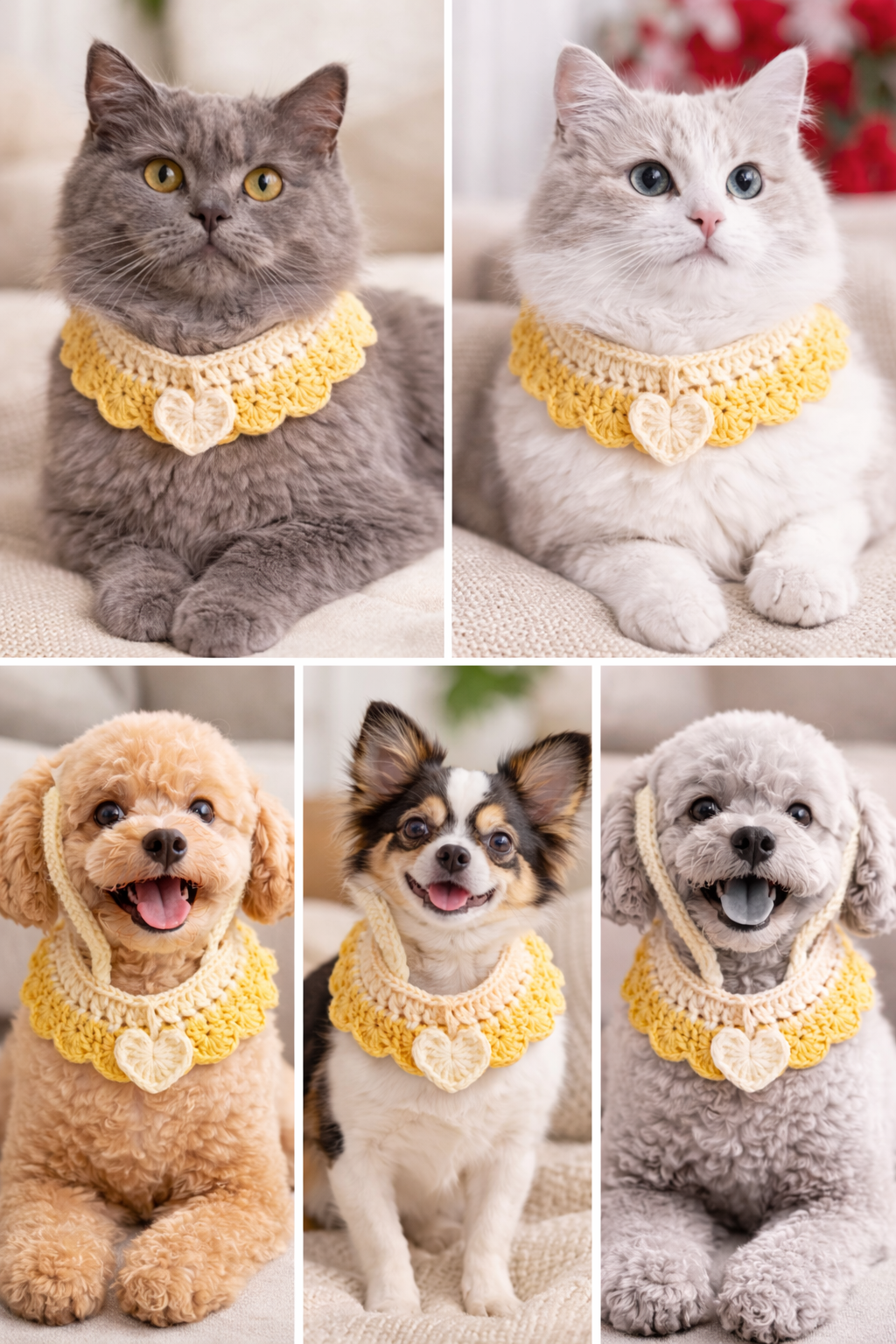 Crochet Pet Collar Handmade – Adjustable Soft Scarf for Cats & Small Dogs