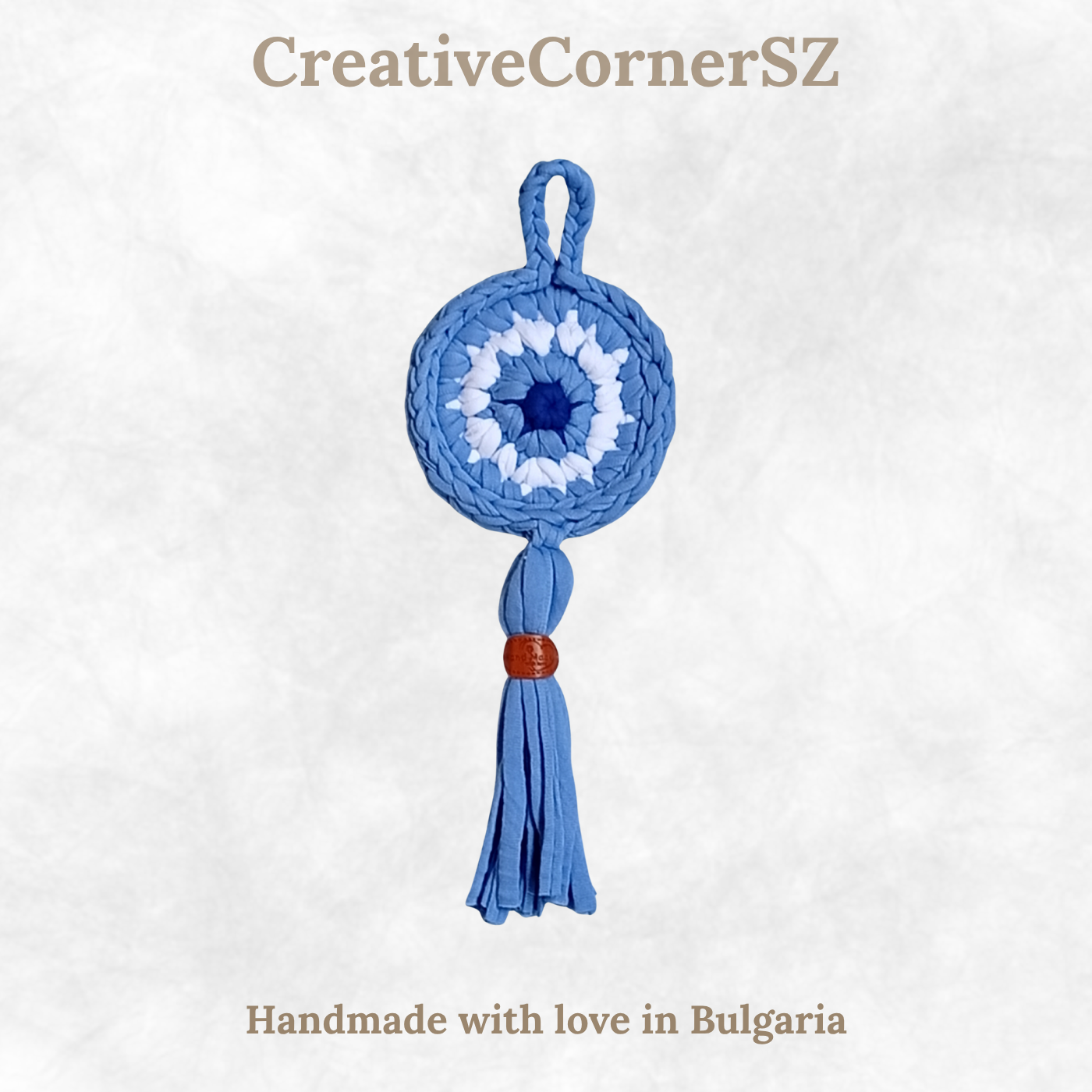 Handmade Crochet Evil Eye Hanging Ornament, Boho Wall Decor, Car Mirror Charm, Bag Accessory, Cotton Handmade Gift