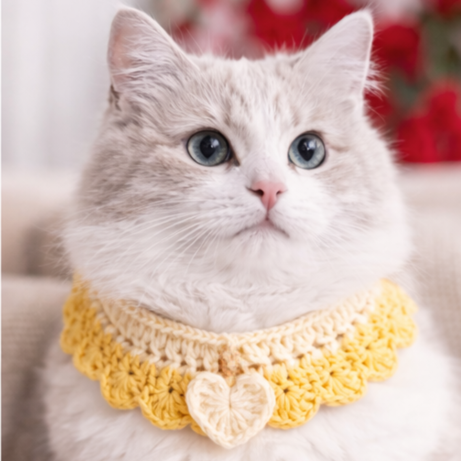 Crochet Pet Collar Handmade – Adjustable Soft Scarf for Cats & Small Dogs