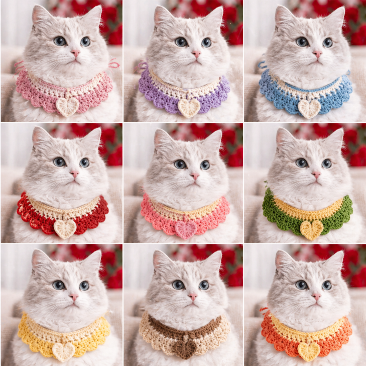 Crochet Pet Collar Handmade – Adjustable Soft Scarf for Cats & Small Dogs